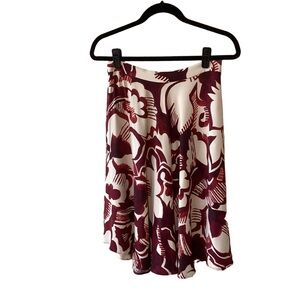 Ann Taylor Abstract Floral Print Skirt in Burgundy and Cream Size 4 Flowy Rayon